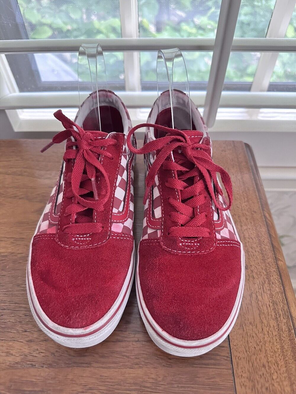 Vans Off The Wall Old School Red Checker Suede Lace Up Shoes Women 5 Youth 4